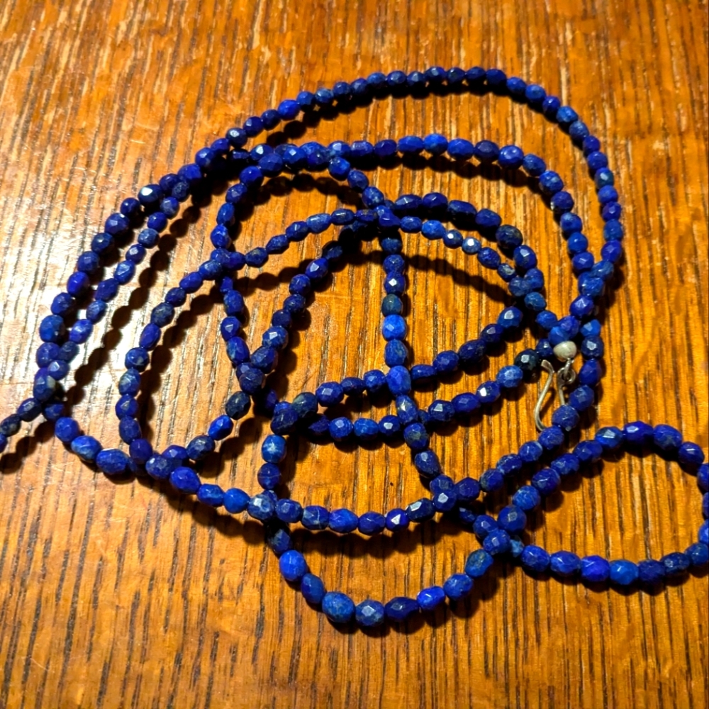 Extra Long 60"Strand Blue Lapis Gemstone Beaded Necklace Jay King Sterling Silve